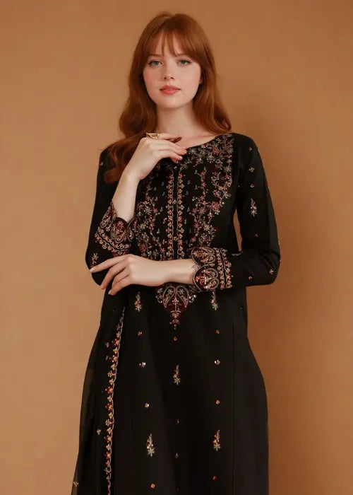 Siyah Grace - Embroidered - 3 Pieces - Black